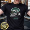 Alt Text: Snoopy and Woodstock ride a motorbike in a fun New York Jets t-shirt, perfect for fans of the team and Peanuts characters.