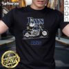 Alt Text: Snoopy and Woodstock riding a motorbike on a Tampa Bay Rays T-shirt, perfect for baseball fans and collectors.