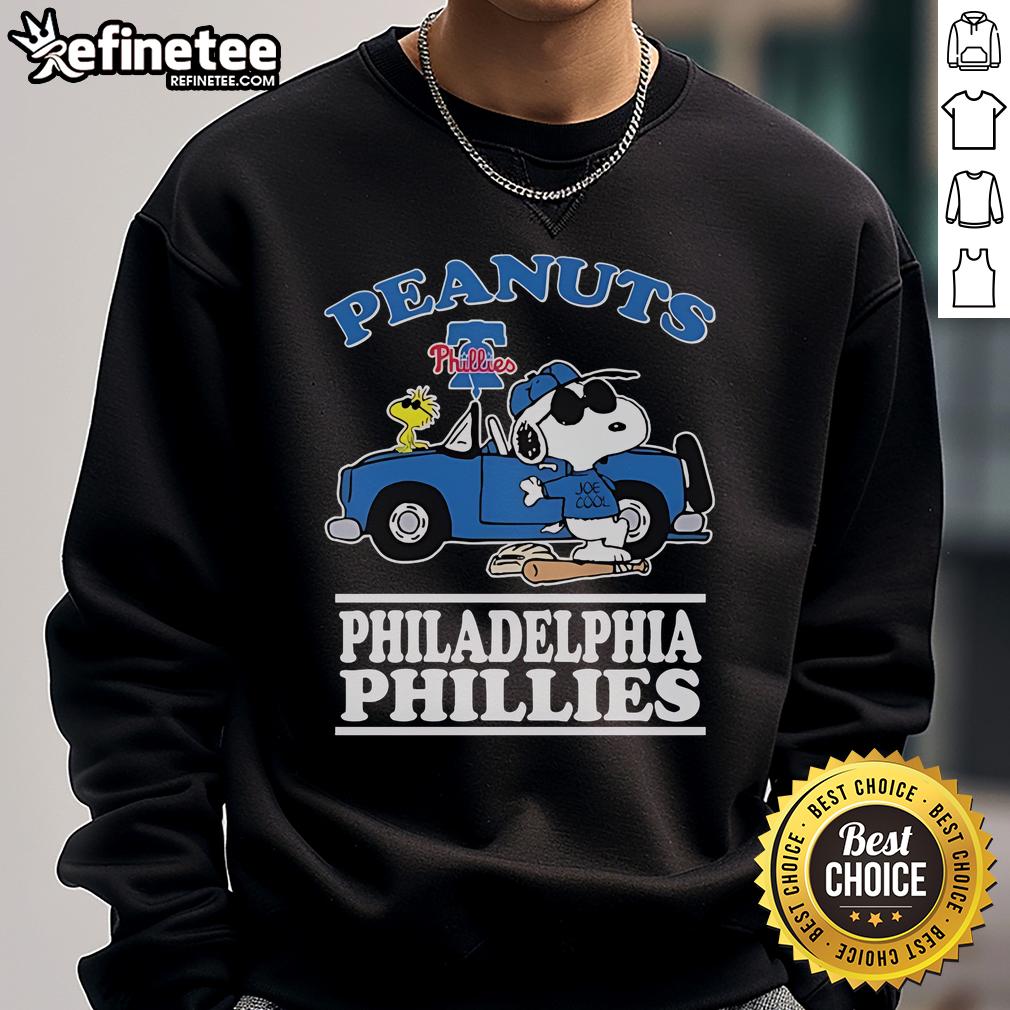Nice Snoopy and Woodstock Peanuts sweatshirt featuring Joe Cool design, perfect for Philadelphia Phillies fans.