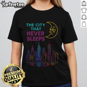 Stylish New York ladies tee featuring 'Nice: The City That Never Sleeps' design, perfect for urban fashion lovers.