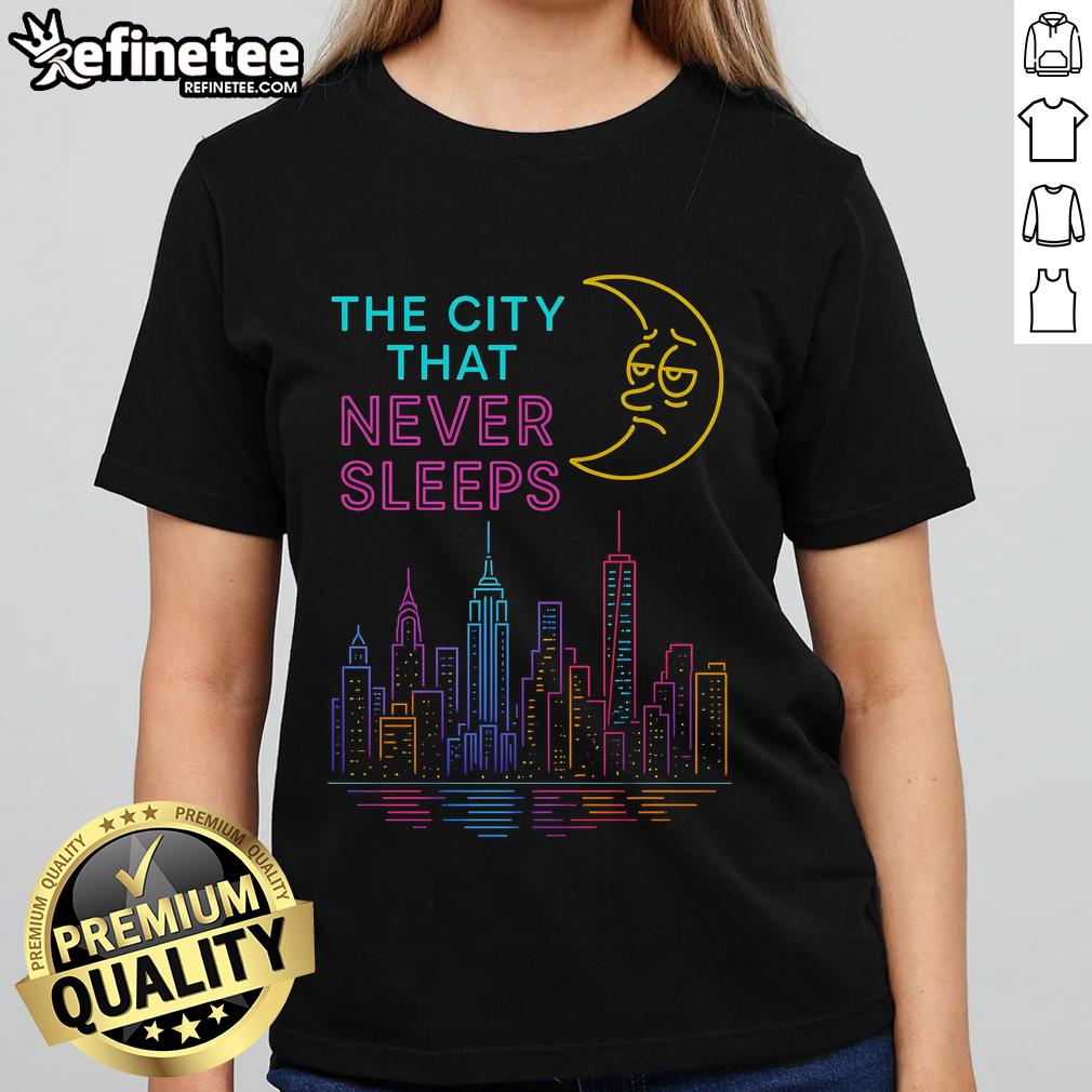 Stylish New York ladies tee featuring 'Nice: The City That Never Sleeps' design, perfect for urban fashion lovers.