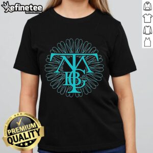 Alt Text: Ladies tee featuring Nice They Might Be Giants Spirograph design on steel fabric, perfect for fans and casual wear.