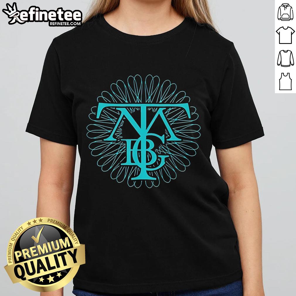 Alt Text: Ladies tee featuring Nice They Might Be Giants Spirograph design on steel fabric, perfect for fans and casual wear.