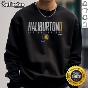 Alt Text: Tyrese Haliburton wearing a stylish Indiana Pacers sweatshirt, showcasing team spirit and fashion.