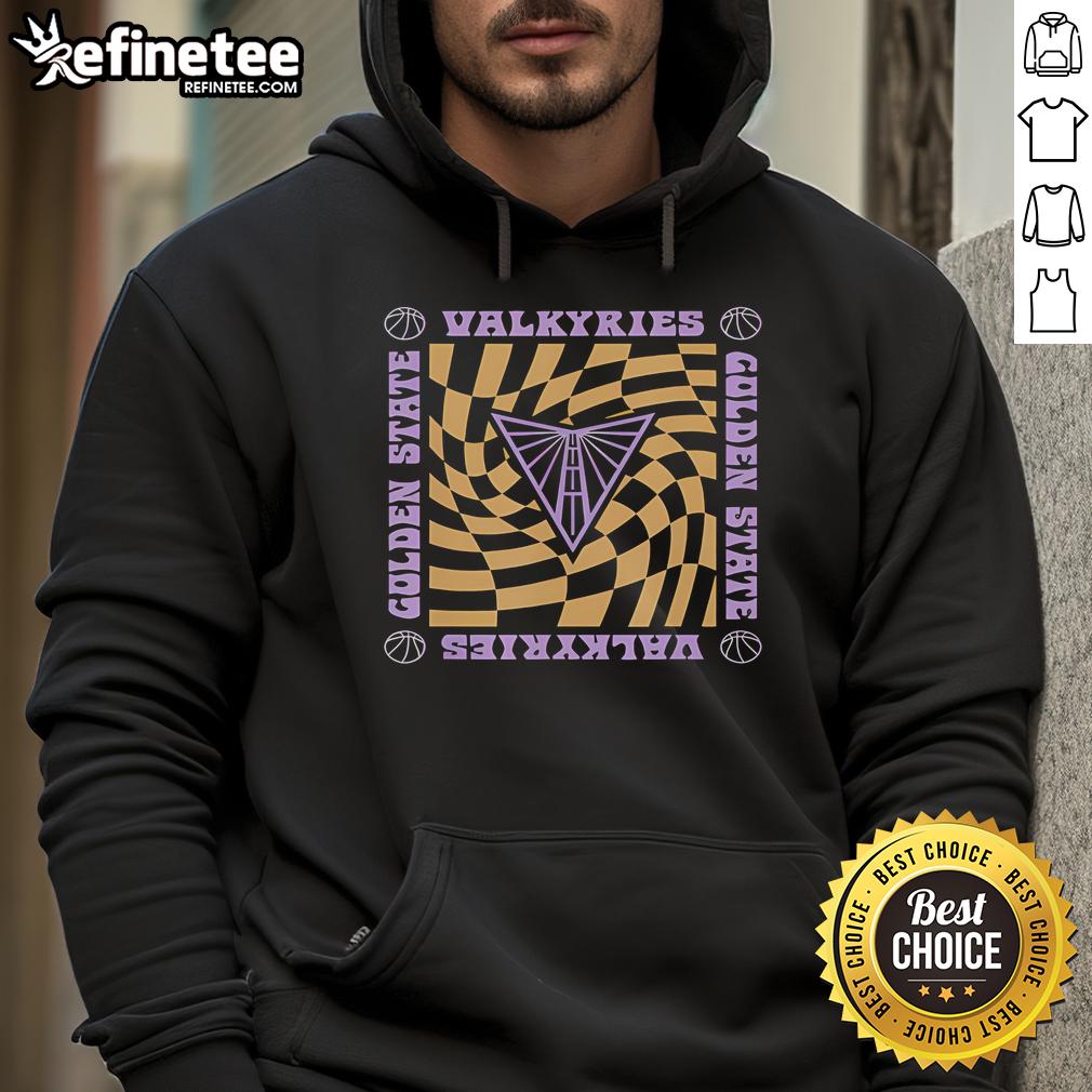 Alt Text: Retro Wavy Checkerboard Hoodie featuring the Golden State Valkyries logo, perfect for WNBA fans and stylish outfits.