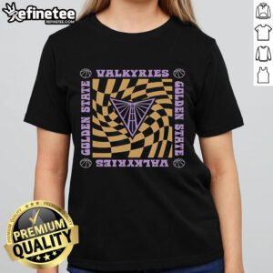 Retro wavy checkerboard ladies tee featuring the Nice WNBA Golden State Valkyries logo, perfect for fans.