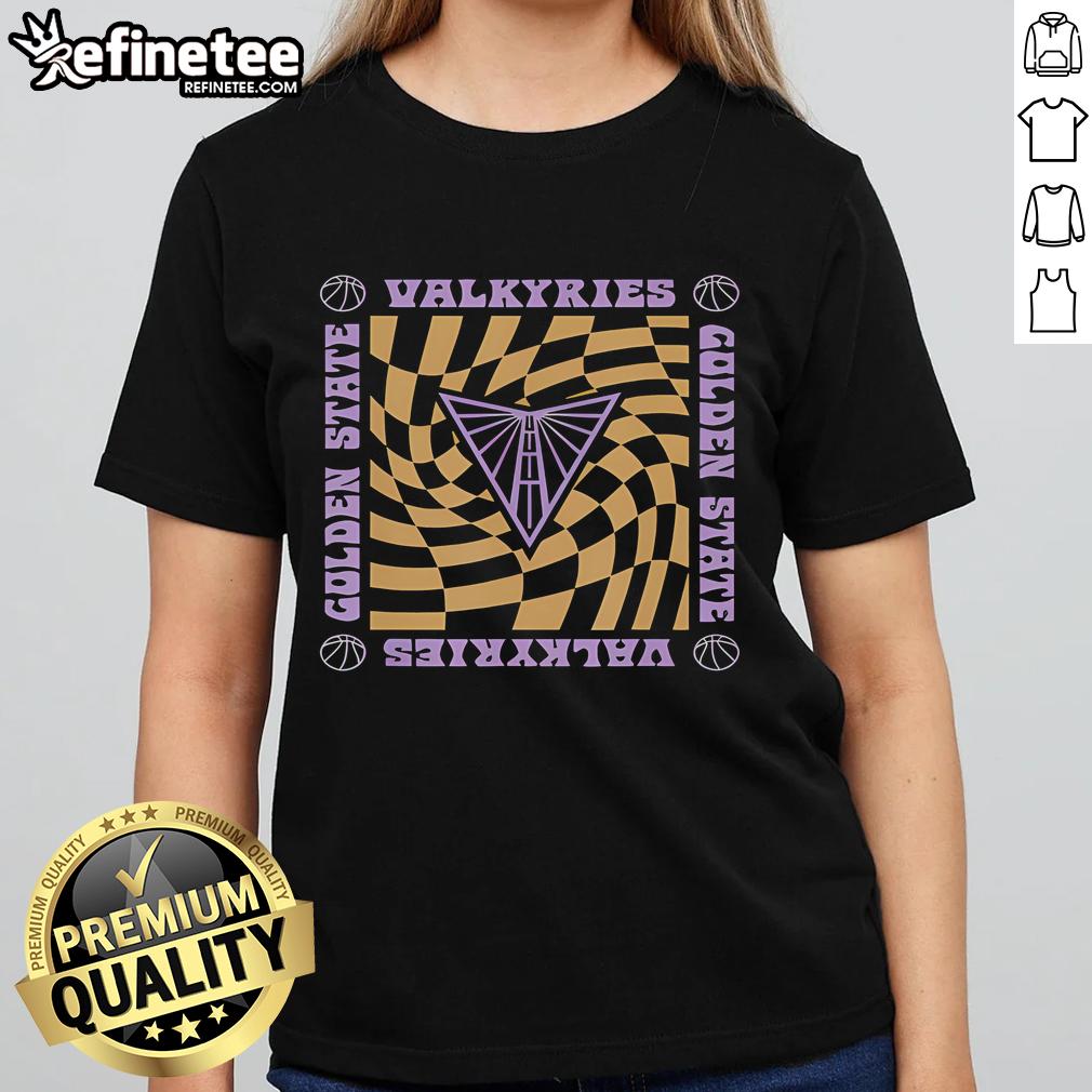 Retro wavy checkerboard ladies tee featuring the Nice WNBA Golden State Valkyries logo, perfect for fans.