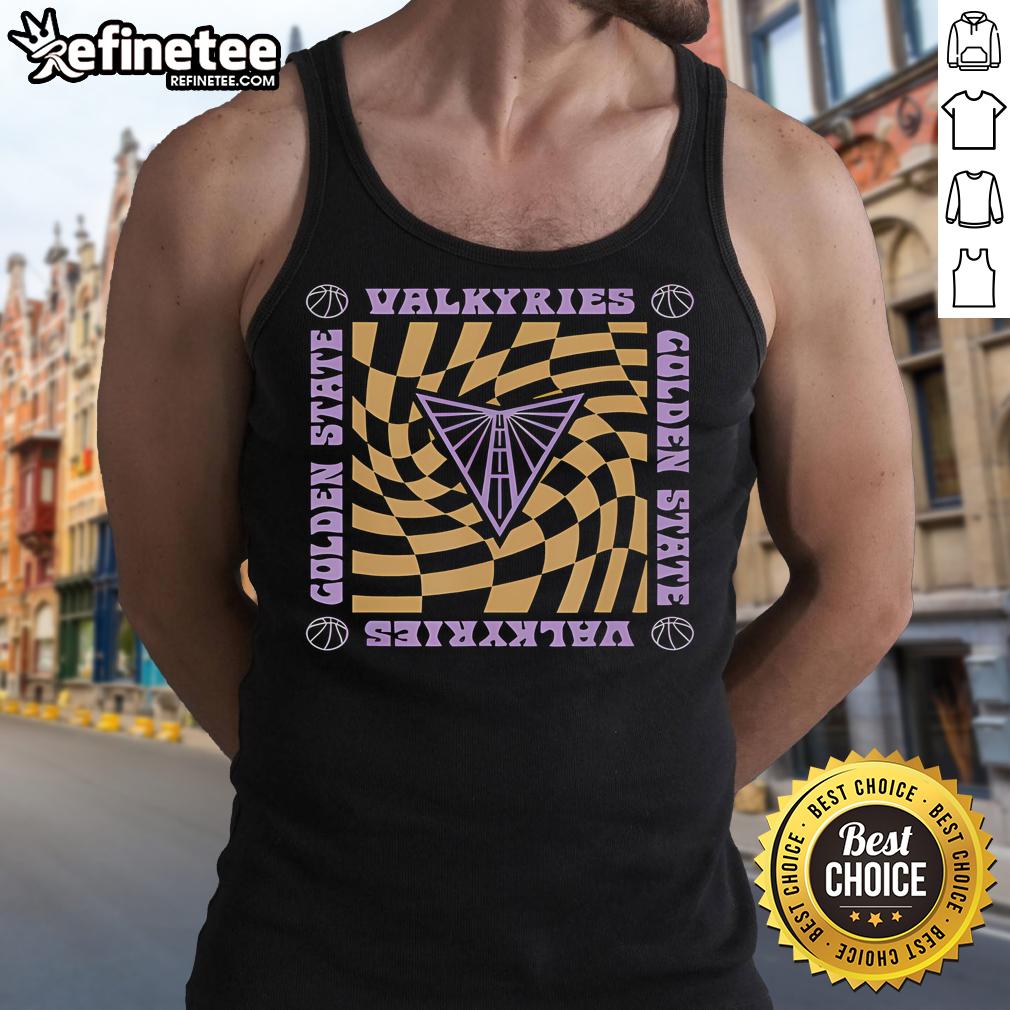 Retro wavy checkerboard tank top featuring the WNBA Golden State Valkyries logo, perfect for fans and sportswear enthusiasts.