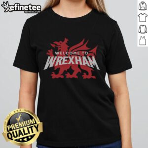 Nice Welcome to Wrexham logo on a ladies' tee, showcasing a stylish design perfect for fans and apparel collectors.