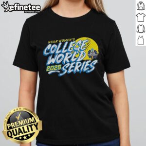Official 2025 NCAA Softball Women's College World Series ladies tee showcasing vibrant team colors and logo design.