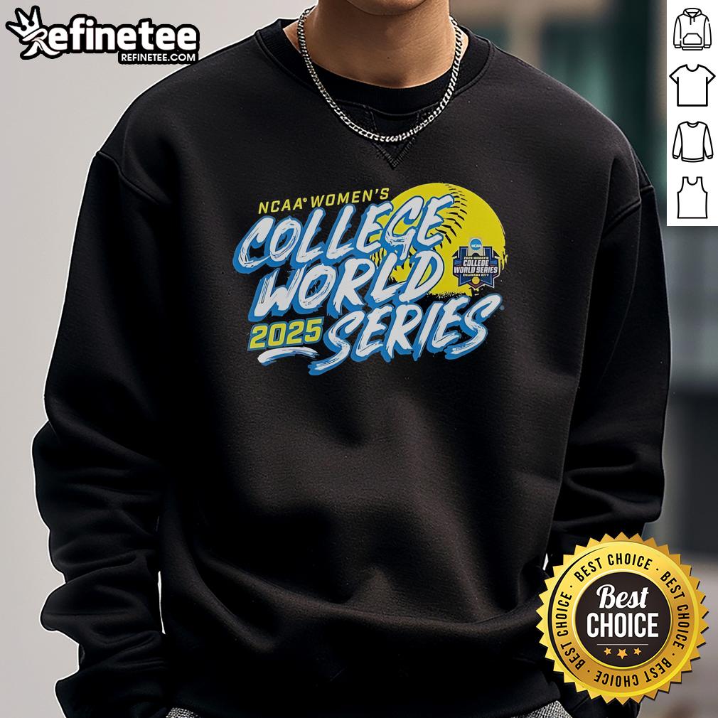 Alt Text: Official 2025 NCAA Softball Women's College World Series sweatshirt featuring vibrant team colors and logo design.