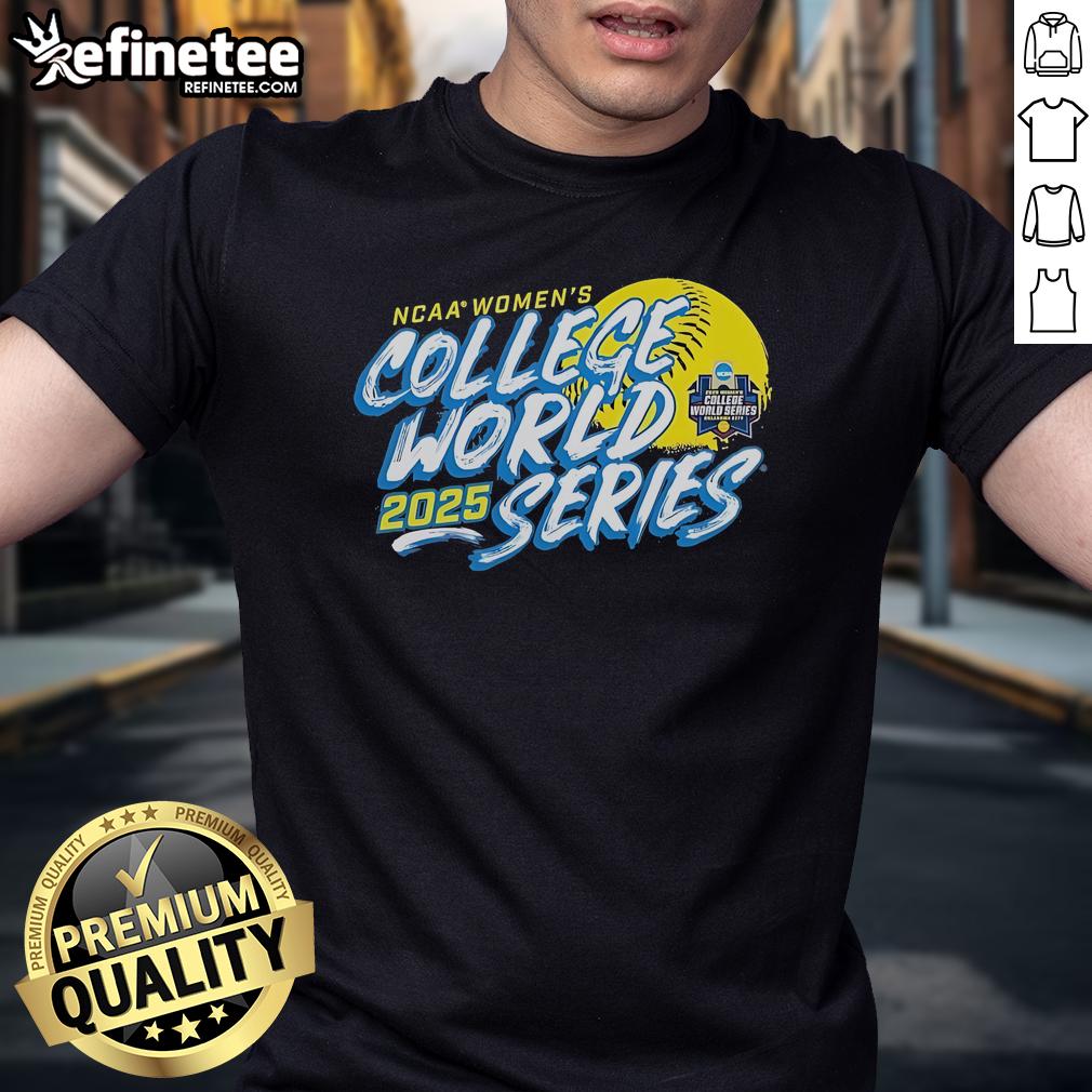 Alt Text: Official 2025 NCAA Softball Women's College World Series T-Shirt featuring vibrant graphics and team logos.