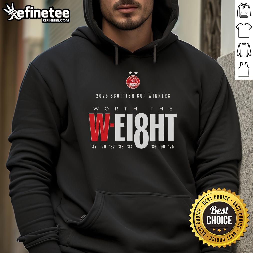 Official Aberdeen F.C. 2025 Scotland Cup Winners Hoodie featuring club logo and championship details.