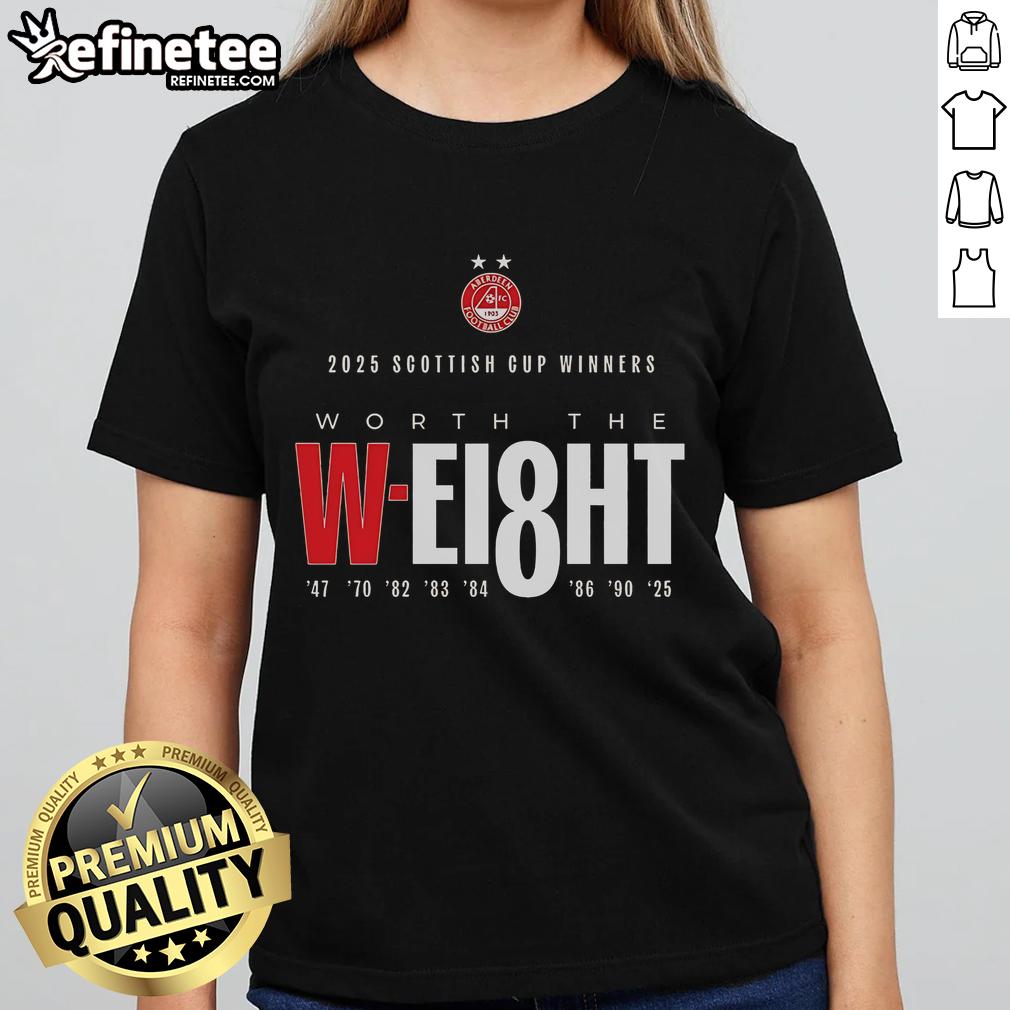 Official Aberdeen F.C. 2025 Scotland Cup Winners ladies tee showcasing team pride and victory in stylish design.