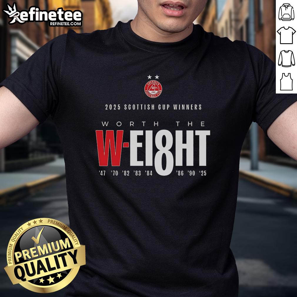 Official Aberdeen F.C 2025 Scotland Cup Winners T-Shirt featuring team logo and celebratory design.
