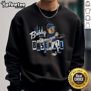 Official Bobby Baseball Caricature Sweatshirt featuring a fun, colorful design of Bobby in a baseball uniform.