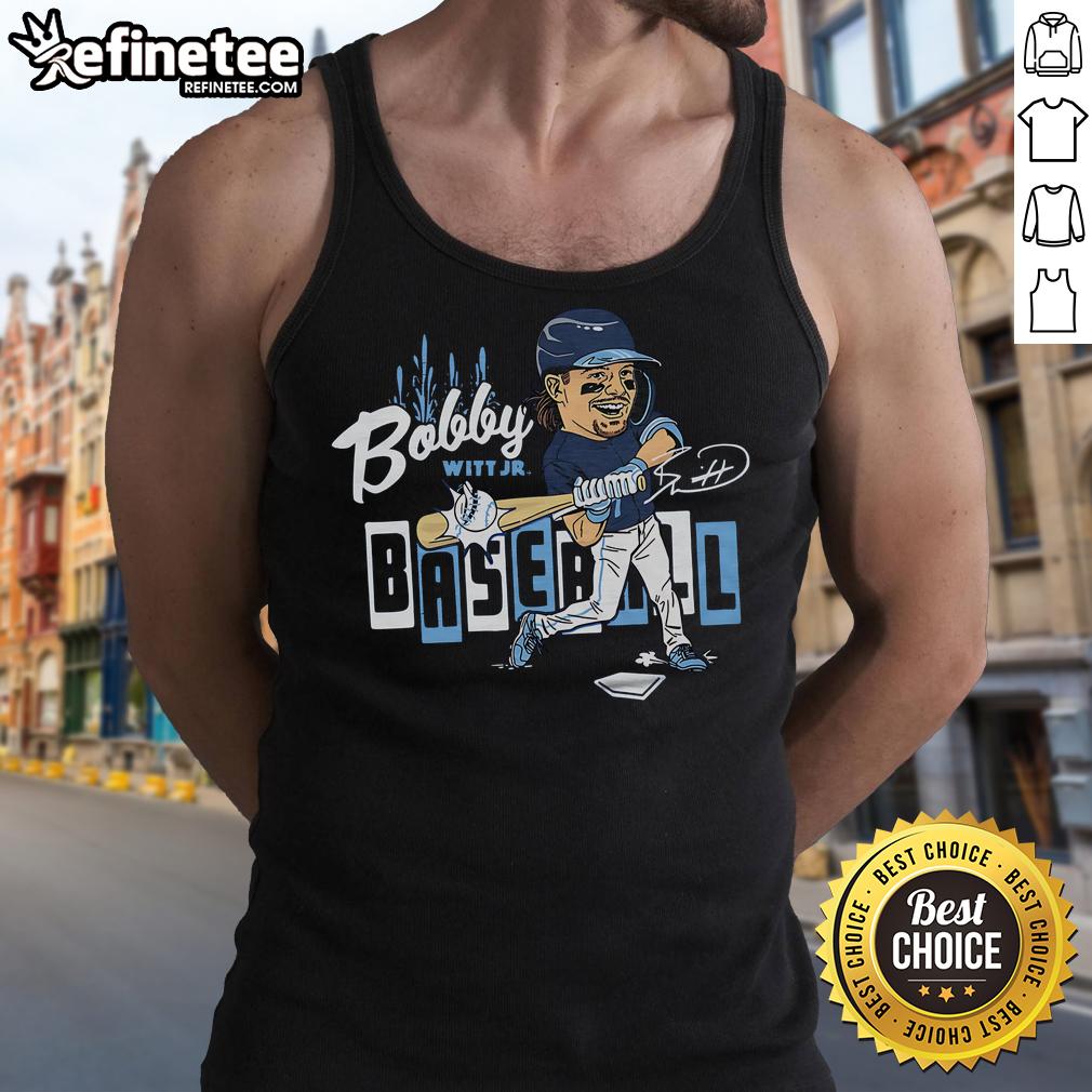 Official Bobby Baseball caricature tank top featuring a fun design for baseball fans, perfect for summer wear.