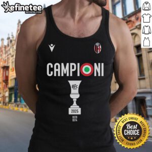 Official Bologna FC 1909 W3ar3on3 tank top celebrating Coppa Italia Champions 2025 with bold design and team logo.