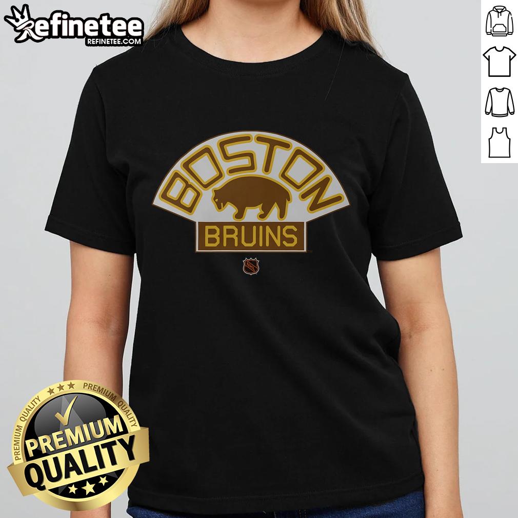 Alt Text: Official Boston Bruins 1924 retro logo ladies tee featuring vintage design and team colors for stylish fans.