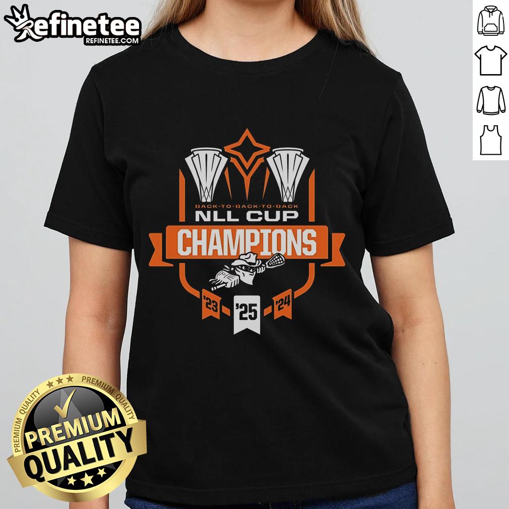 Official Buffalo Bandits 2025 NLL Cup Champions ladies tee showcasing team pride and championship celebration.