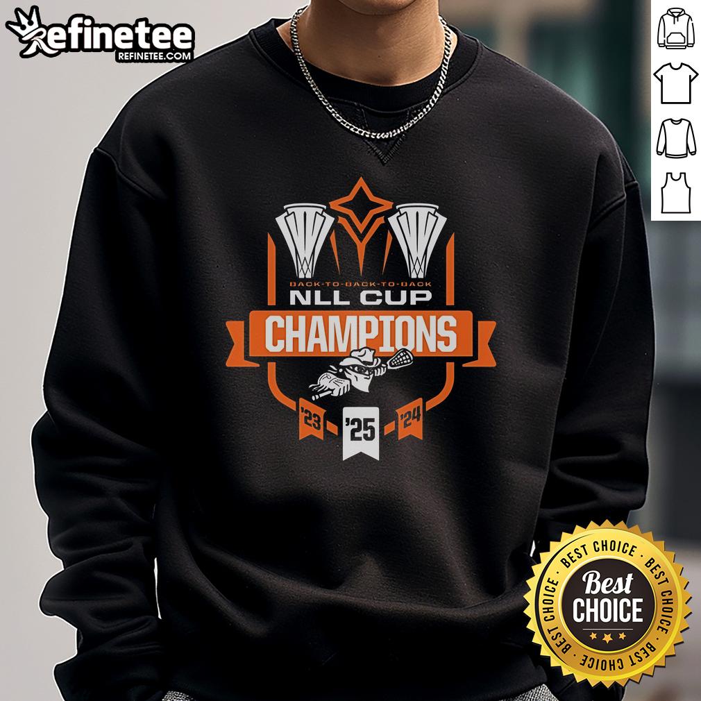 Official Buffalo Bandits 2025 NLL Cup Champions Sweatshirt featuring team logo and championship design in bold colors.