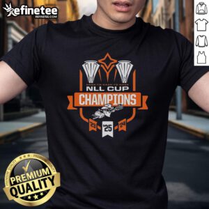 Official Buffalo Bandits 2025 NLL Cup Champions T-Shirt featuring team logo and championship graphics in vibrant colors.
