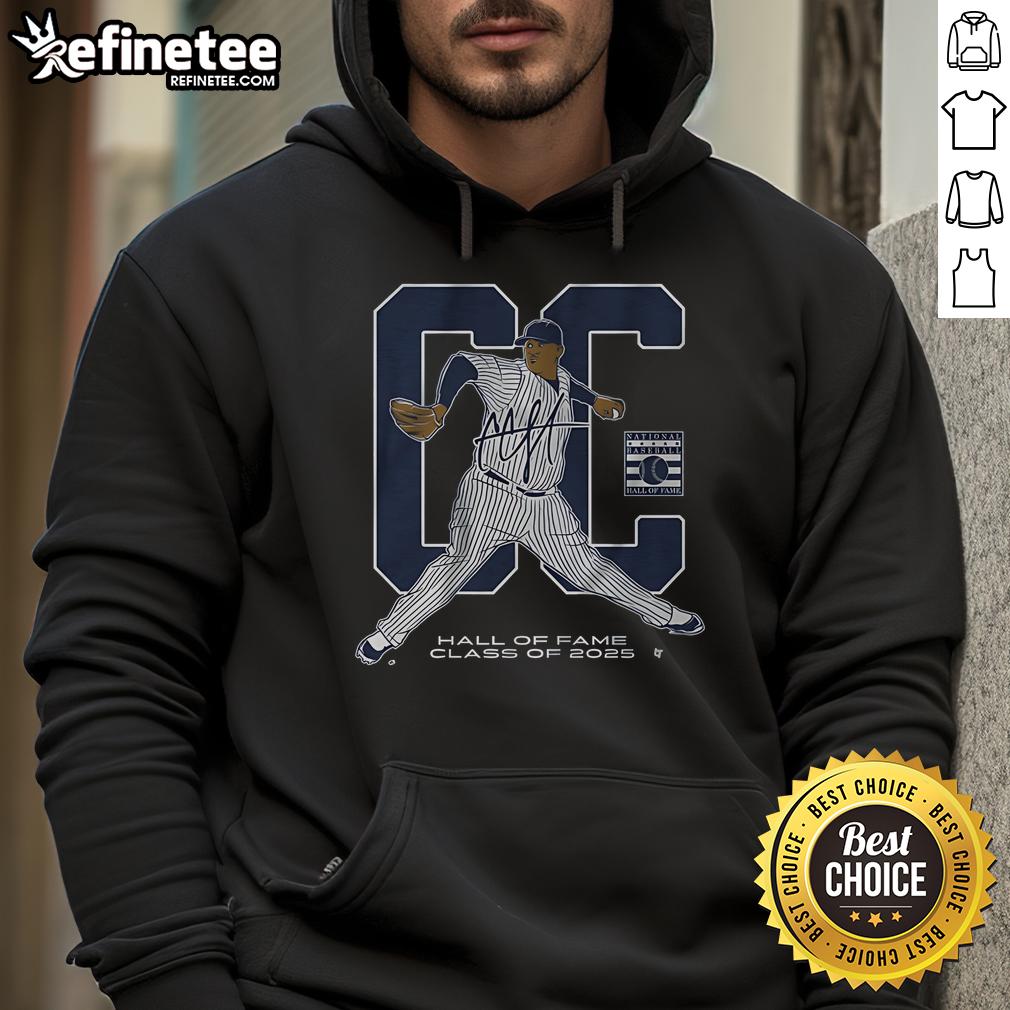 Official CC Sabathia Hall of Fame Inductee Class of 2025 hoodie showcasing team logo and commemorative design.
