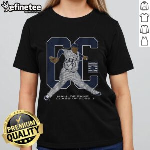 Official CC Sabathia Hall of Fame Inductee Class of 2025 ladies tee featuring a stylish design and commemorative graphics.
