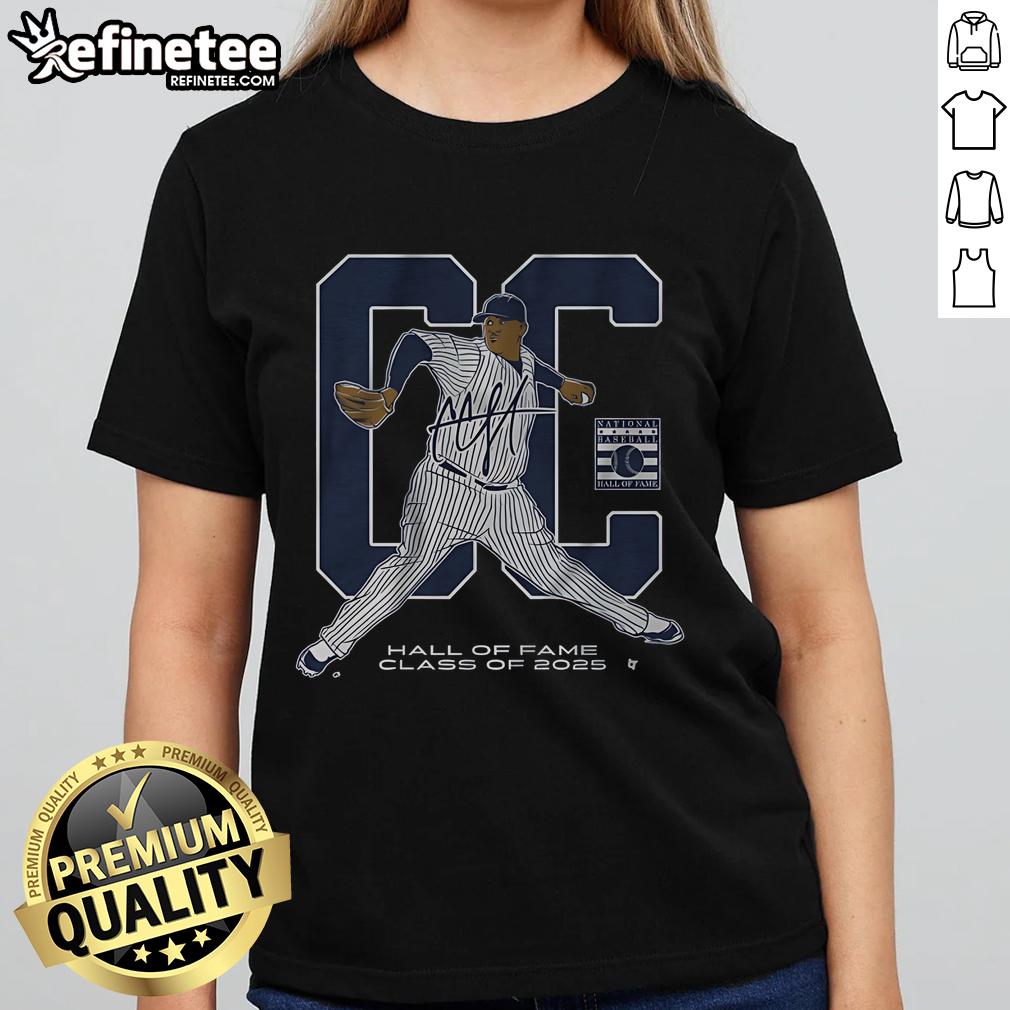 Official CC Sabathia Hall of Fame Inductee Class of 2025 ladies tee featuring a stylish design and commemorative graphics.