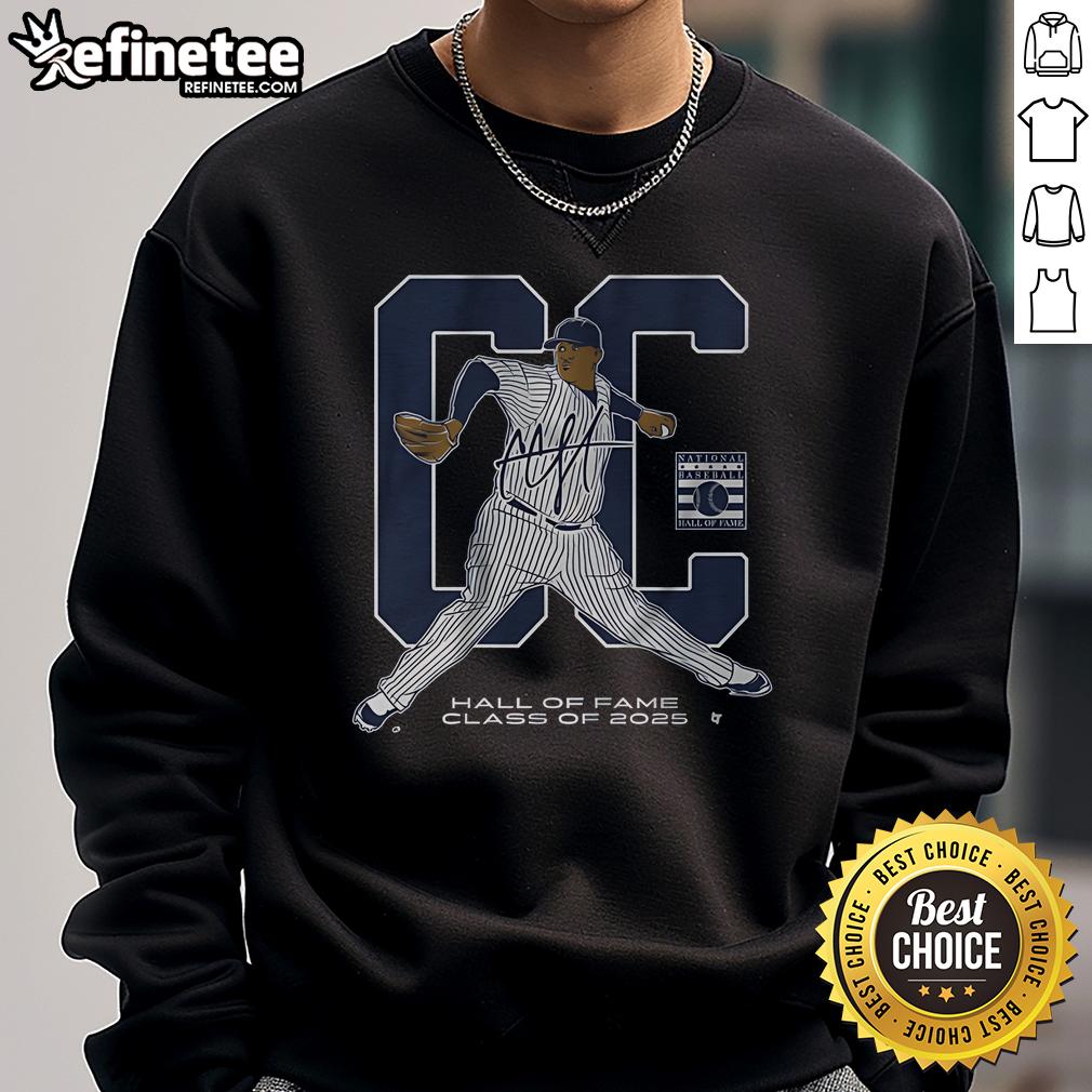 Official CC Sabathia Hall of Fame Inductee Class of 2025 sweatshirt featuring bold graphics and comfortable design.