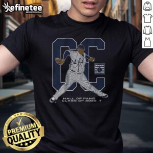 Official CC Sabathia Hall of Fame Inductee Class of 2025 T-Shirt featuring a stylish design celebrating his baseball legacy.