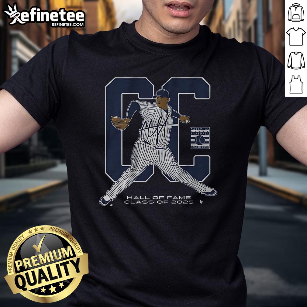 Official CC Sabathia Hall of Fame Inductee Class of 2025 T-Shirt featuring a stylish design celebrating his baseball legacy.