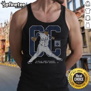 Alt Text: Official CC Sabathia Hall Of Fame Inductee Class of 2025 tank top showcasing sports memorabilia and fan apparel.