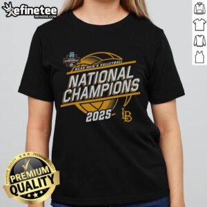 Cal State Long Beach Men's Volleyball 2025 NCAA Champions Ladies Tee featuring official logo and championship design.