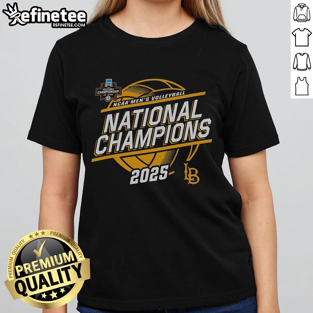 Cal State Long Beach Men's Volleyball 2025 NCAA Champions Ladies Tee featuring official logo and championship design.