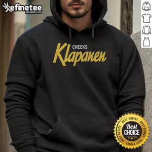 Alt Text: Official Cheeks Klapanen Special Hoodie in black with logo, perfect for casual wear and fans of Klapanen.