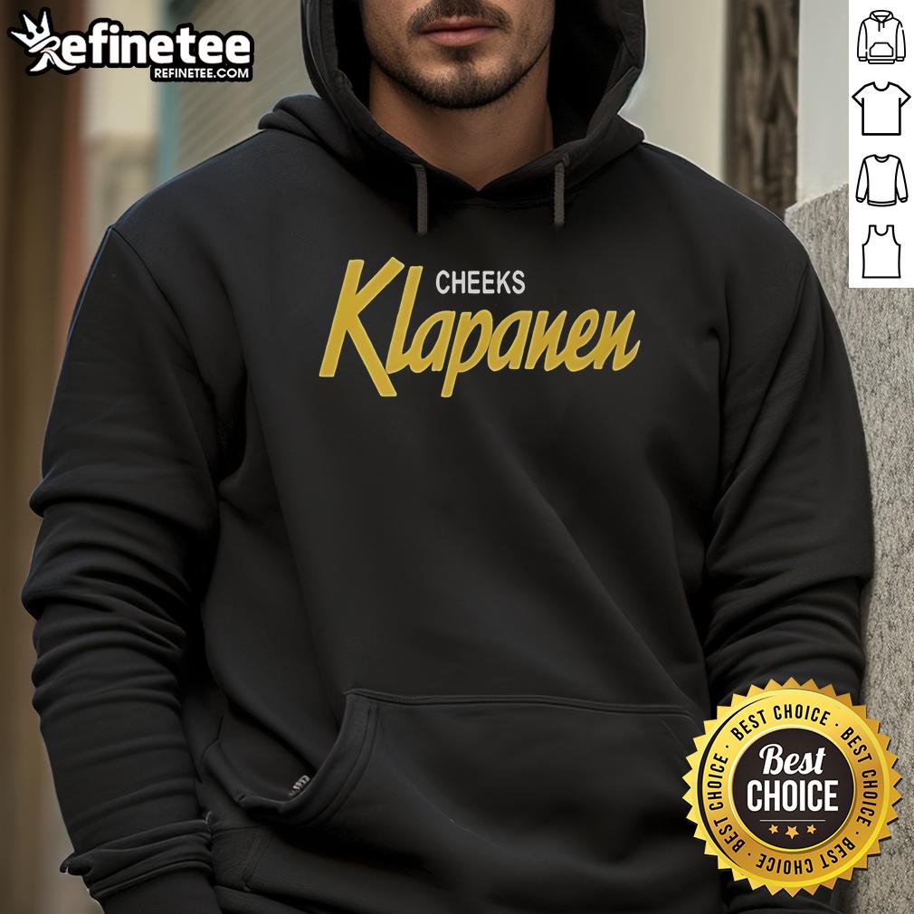 Alt Text: Official Cheeks Klapanen Special Hoodie in black with logo, perfect for casual wear and fans of Klapanen.
