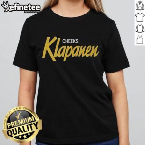 Alt Text: Official Cheeks Klapanen Special Ladies Tee featuring a stylish design, perfect for casual wear and fans.