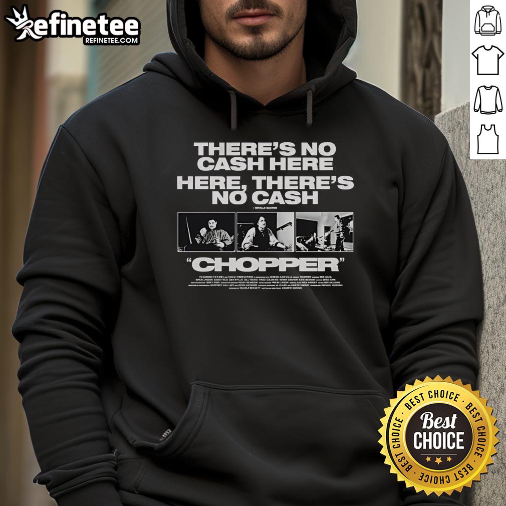 Official Chopper 'There's No Cash Here' Neville Bartos hoodie displayed on a mannequin, showcasing unique design and style.