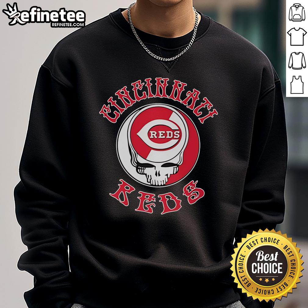 Official Cincinnati Reds Grateful Dead Skull Sweatshirt featuring vibrant design and cozy fit for fans and collectors.
