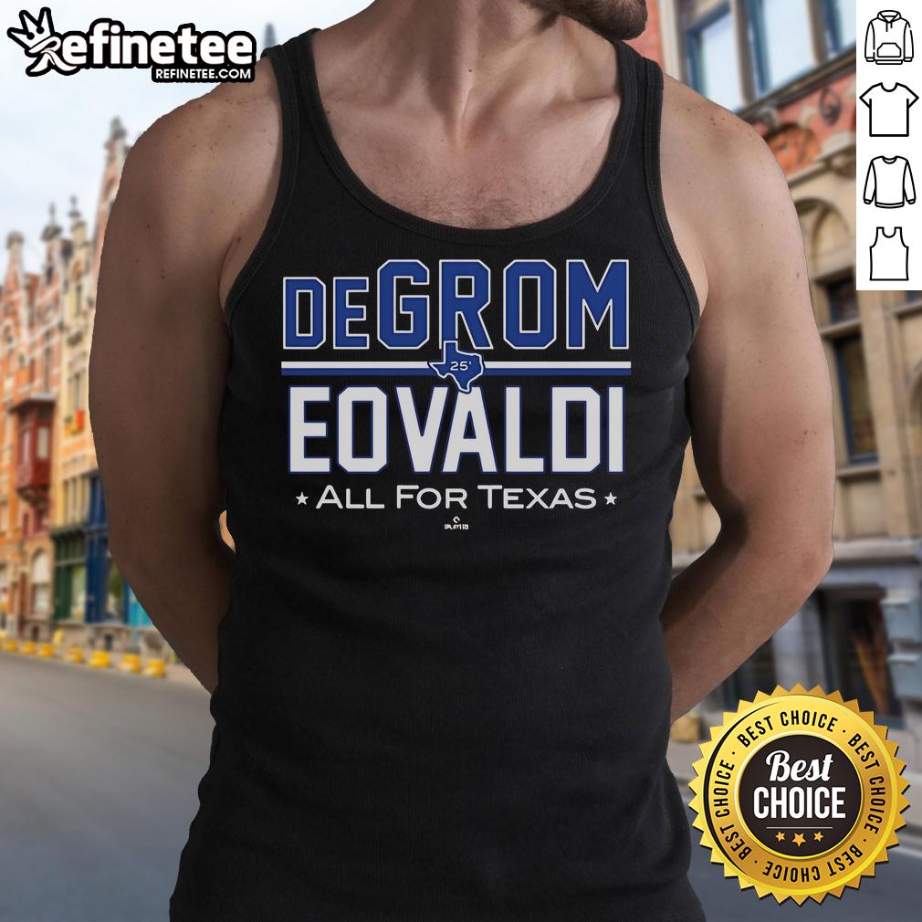 Official DeGrom Eovaldi All For Texas MLBPA Tank Top featuring vibrant graphics for baseball fans.