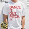 Official Des Moines Menace Dance It Out Pitch T-Shirt featuring vibrant design and team logo for fans and players.