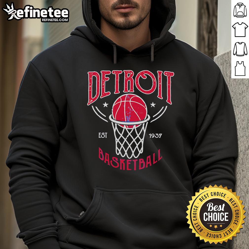 Official Detroit Basketball Vintage Est 1937 Hoodie in navy blue, showcasing retro design and team spirit.