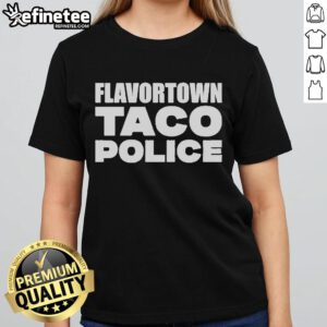 Official Flavortown Taco Police Guy Fieri ladies tee featuring vibrant graphics and a fun taco design for fans.