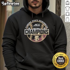 Alt Text: Official Florida State Seminoles 2025 ACC Softball Regular Season Champions hoodie showcasing team pride and victory.