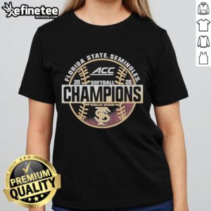 Florida State Seminoles 2025 ACC Softball Champions ladies tee featuring team colors and logo for fans and supporters.