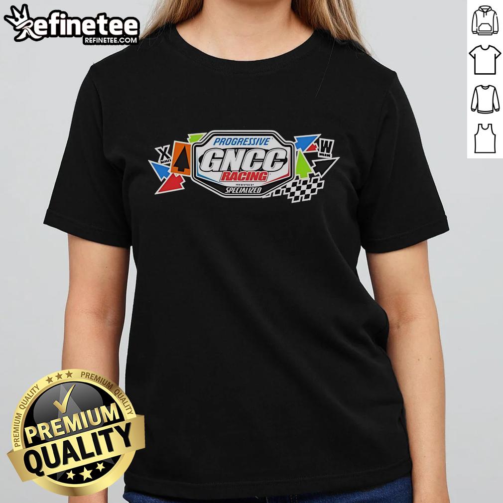 Alt Text: Official GNCC Series Progressive Racing Ladies Tee featuring a stylish design for female racing enthusiasts.