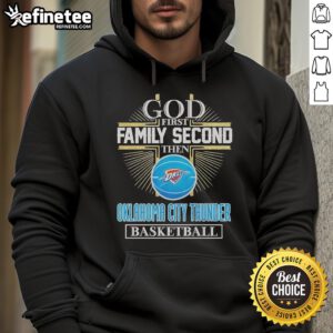 Official God First Family Second Oklahoma City Thunder basketball hoodie in vibrant colors, perfect for fans and casual wear.