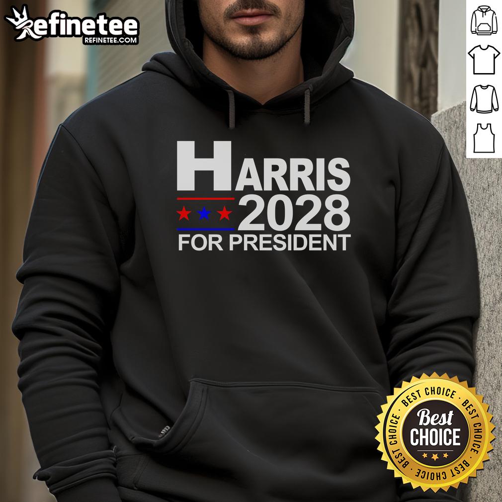 Official Harris For President 2028 Hoodie featuring campaign logo and stylish design for supporters and voters.