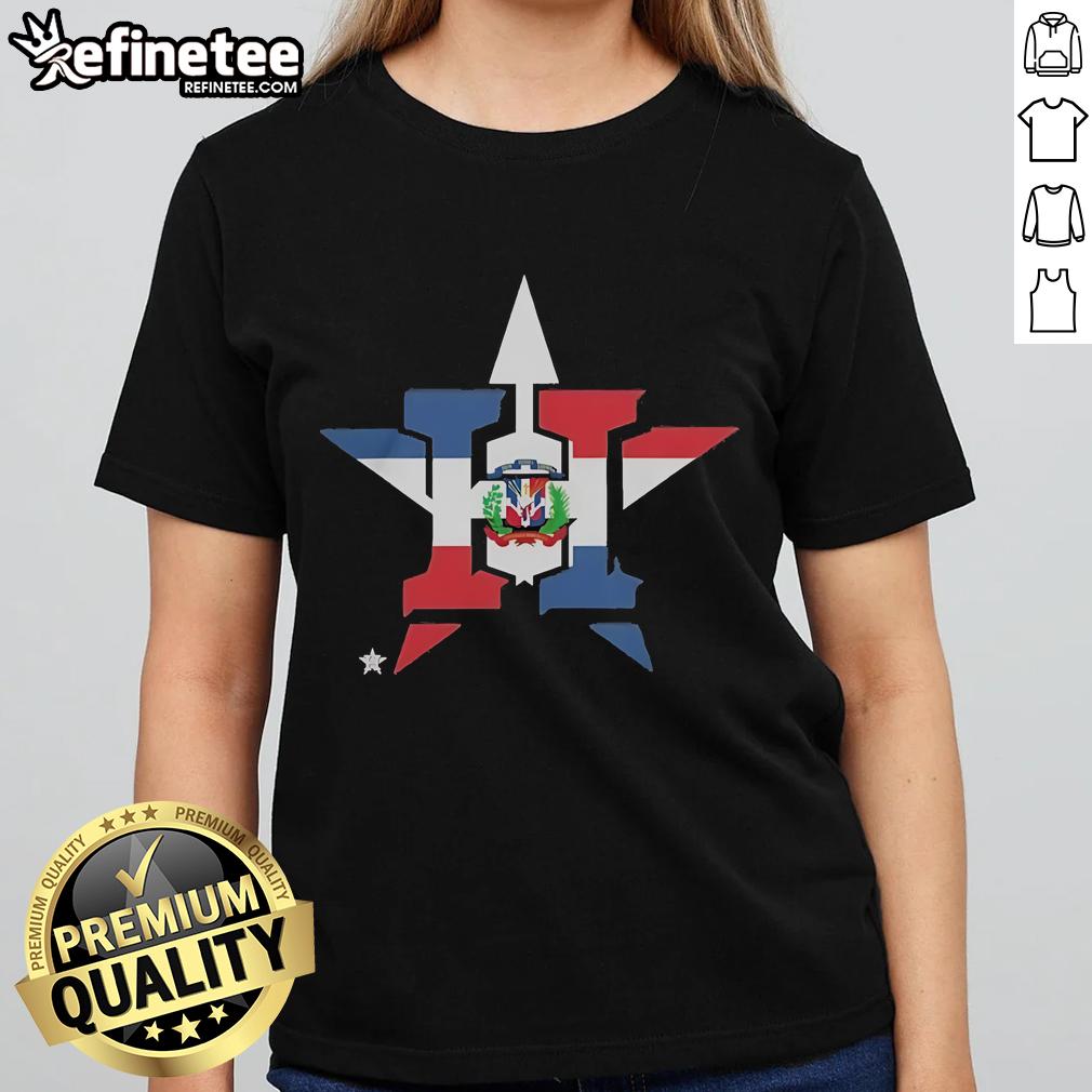 Official Houston Astros Dominican Republic Flag Logo Ladies Tee showcasing team pride in stylish women's apparel.